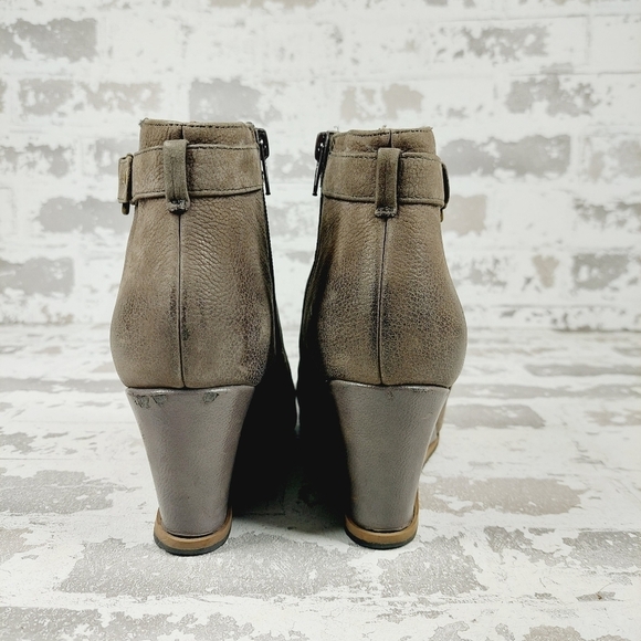 Susina Brown Leather Side Zipper Wedge Ankle Boots V680 - Picture 6 of 13